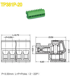 2-22 passo Pluggable fêmea 300V 8A PA66 do conector 3.5mm do bloco de terminais de Polos