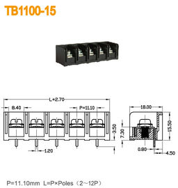 Blocos de terminais pretos do poder da barreira 20A com passo de bronze de 2-12 Polos PBT 11mm