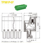 Cor verde 3,81 mm plug-in bloco terminal peças fêmea 300 V 10 A