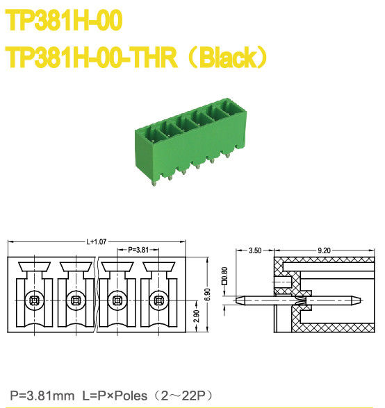 3.81mm Pitch Plug no Terminal Bloco 2-24 Pólos Verde Cabeça masculina de plástico