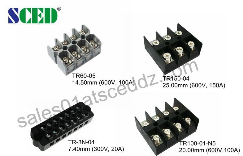 20.00mm High Current Terminal Block Connector 600V 100A  4 Way PC Black Terminal