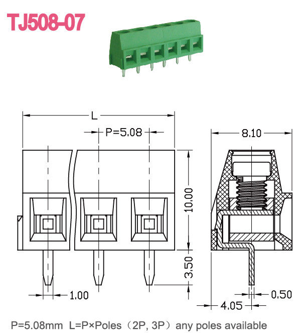 Calibre de diâmetro de fios espaçando do conector 14-30 do bloco terminal de parafuso do bronze 5.08mm PA66 300V 10A M3