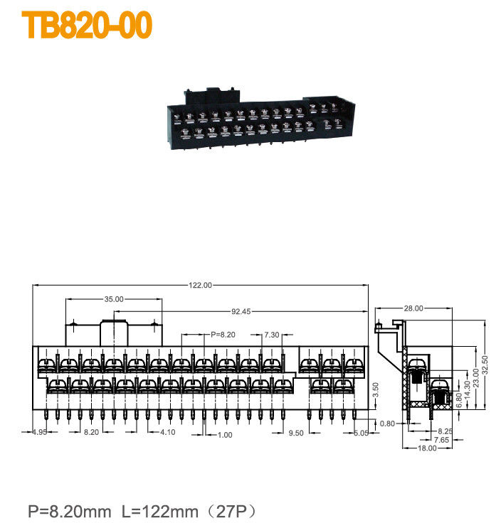 O dobro enfileira a barreira elétrica do bronze do parafuso 10A 300V de Pólos M3 do bloco terminal 27