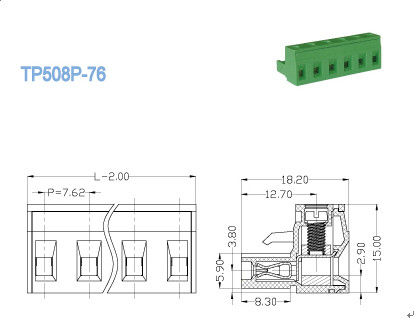 Blocos de terminais Pluggable de uma só camada, conector fêmea de bronze do passo 7.62mm