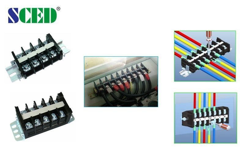 High Current Terminal Connector Block 18.0mm 600V Black PC Screw Mount Connector