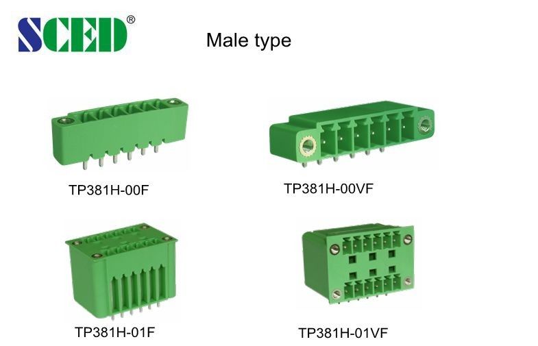 Bloco de terminais Pluggable masculino 300V 18A 7.62mm da cor verde de ângulo direito