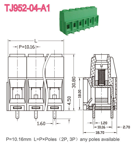 Pitch 10.16mm PCB parafusos Terminal Bloco Euro Tipo de elevação Série 57A 2-16 Polos
