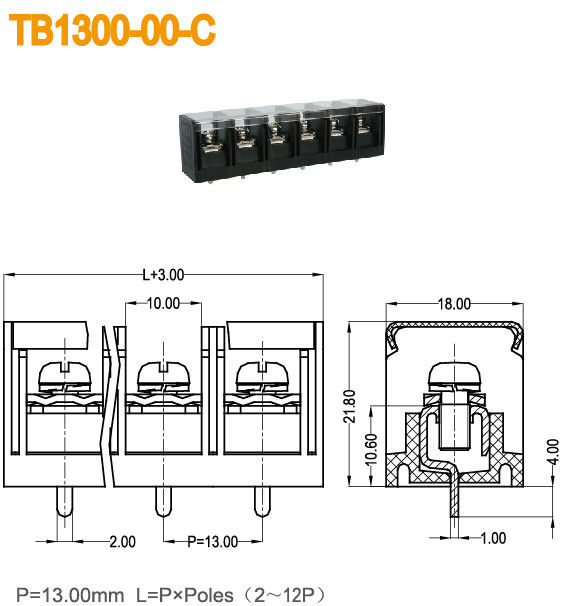 Conectores de poder de alta tensão do bronze 13mm do parafuso do bloco terminal 40A M4 da tampa plástica
