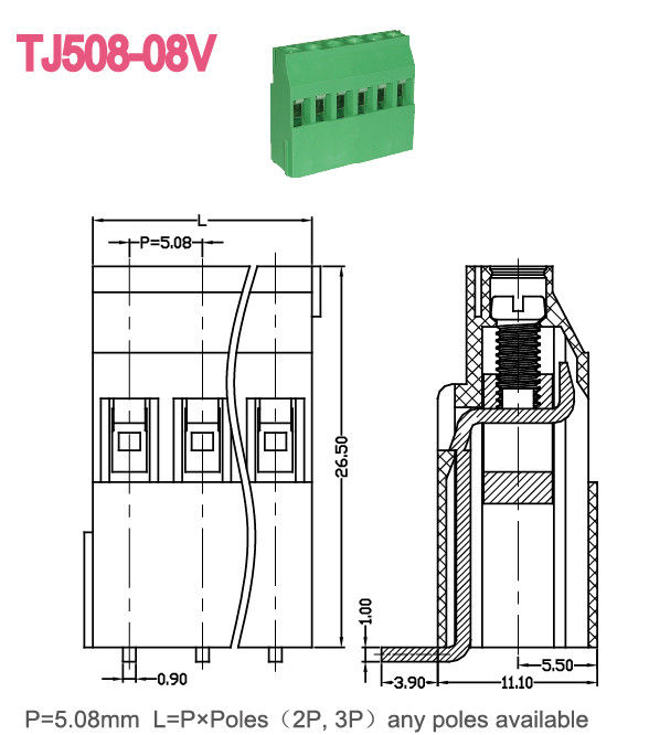 300V 15A Verde 5,08mm de latão Euro Tipo PCB parafusos Terminal Bloco