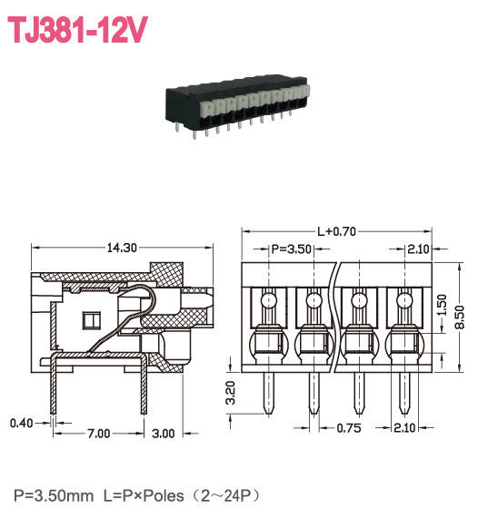 bronze 300V 2-28 Polos LCP UL94-V0 do passo do bloco de terminais 3.5mm da mola de 10A Screwless