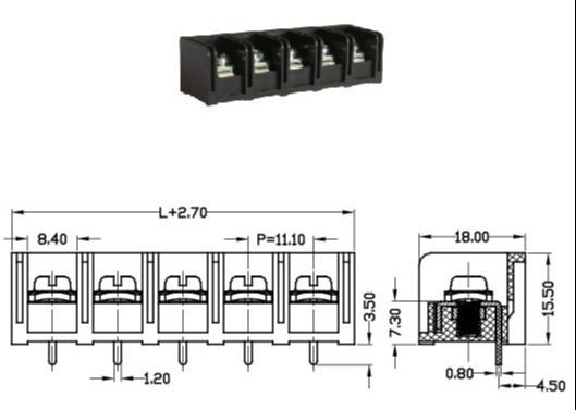 Blocos de terminais pretos do poder da barreira 20A com passo de bronze de 2-12 Polos PBT 11mm