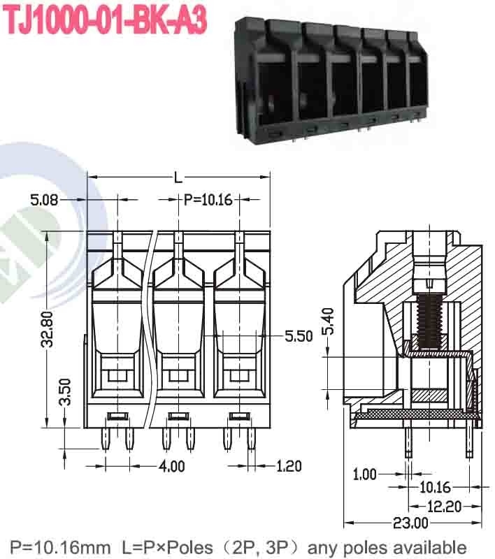 600V PA66 10.16mm 57A Bloco de terminais de mola com gaiola de pinça de latão φ1.8 -40C- 105C