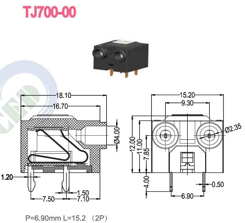 Bloco terminal preto de tipo parafuso de 300 V 10 A PBT para ligação elétrica -40C-105C