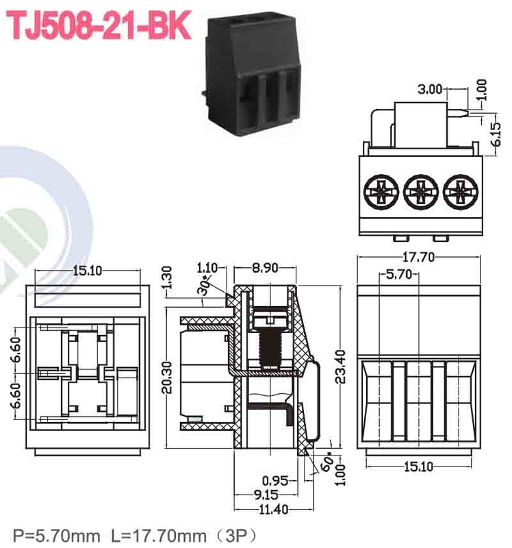 PA66 5,7 mm Latão 300V 10A M3 Conector de bloco terminal de parafuso 10 - 22 AWG