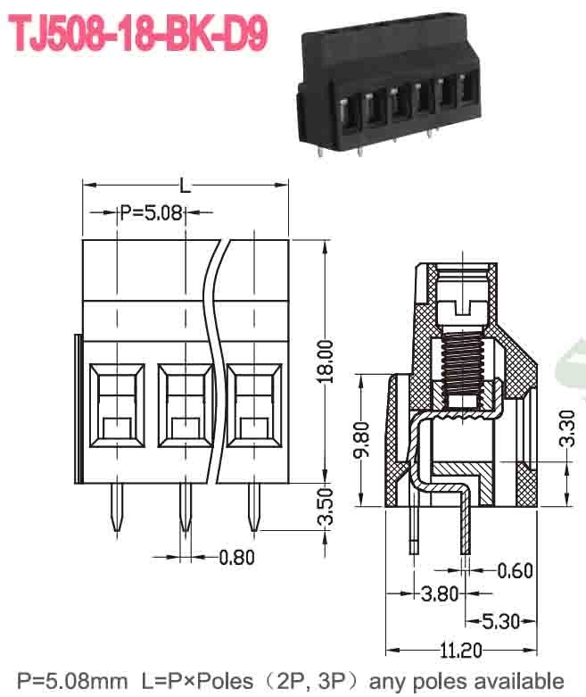 5.08mm 300V 10A PA66 Bloco de terminais de PCB Euro Tipo de série de elevação para controle automático