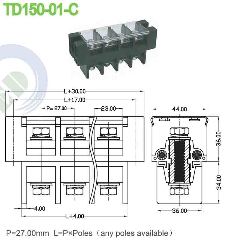 150A PBT Power Terminal Bloco Conector Perforação Pitch 27.0mm M8 parafuso