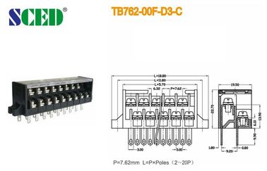 fileira do terminal de parafuso 300v do PWB da braçadeira do conector da tira de barreira de 7.62mm dois