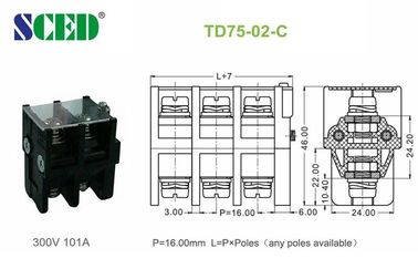 Bloco terminal de cobre 300V 101A 16.00mm de parafuso da placa da condução